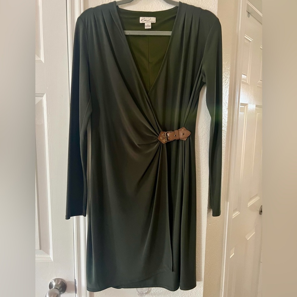 Kim Rogers Olive Long Sleeve Wrap Dress with Buckle Size 6